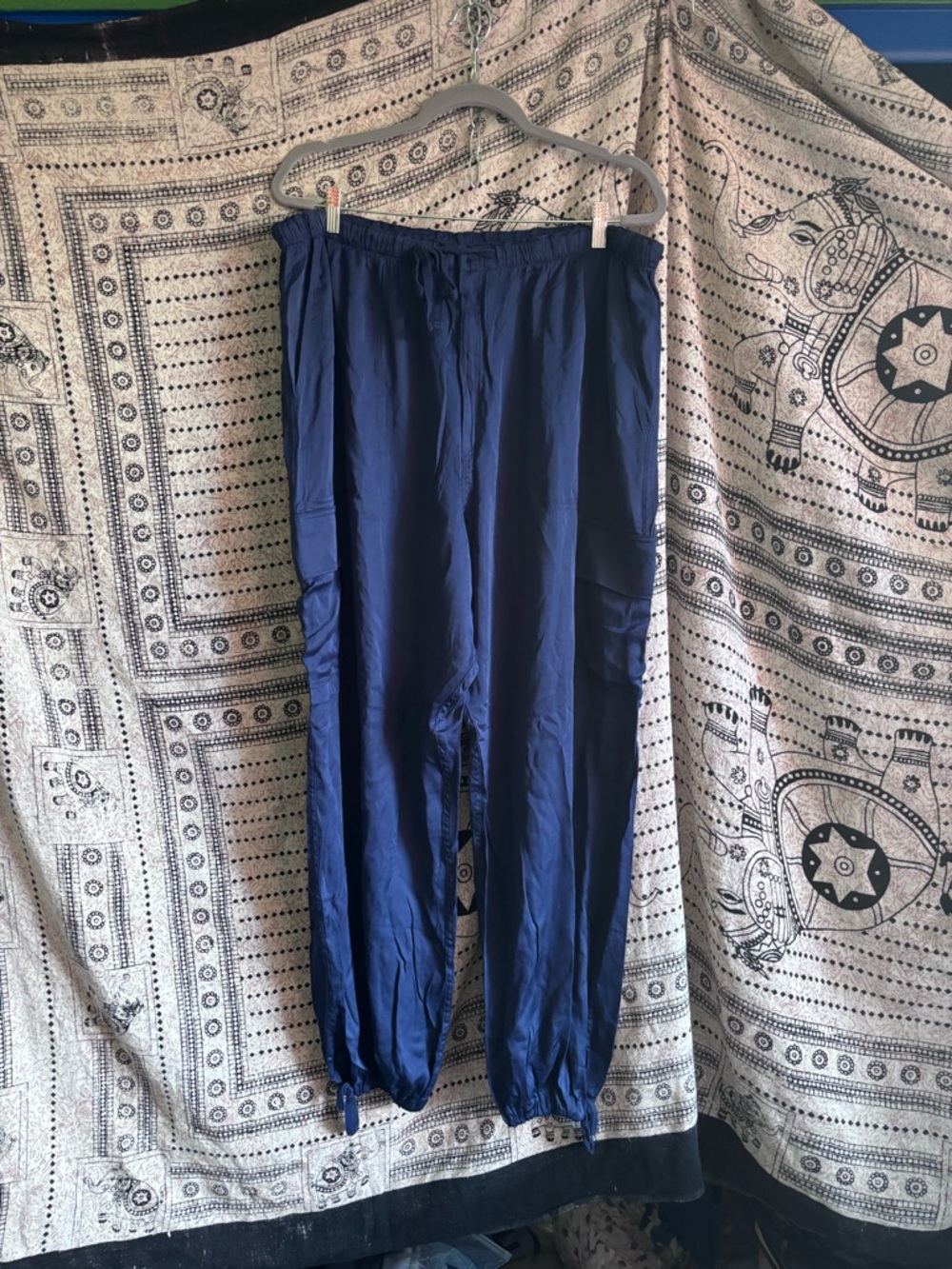 Pink By Victoria’s Secret Navy Blue lounge Silk Cargo Pants Women’s Size XXL